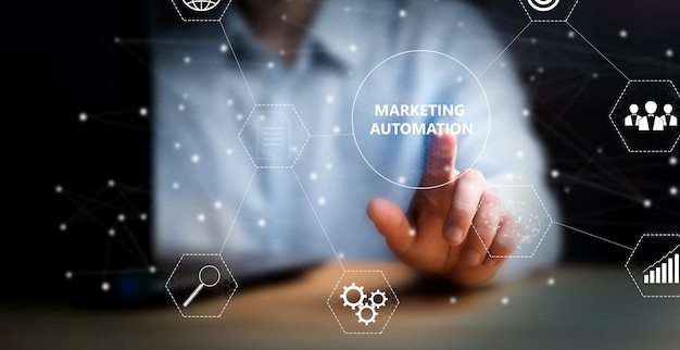 Marketing automation and icons on virtual screen