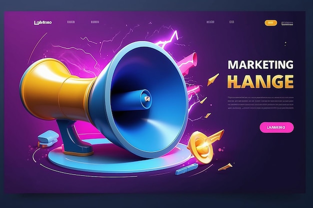 Photo marketing landing page concept realistic 3d megaphone loudspeaker with lightning