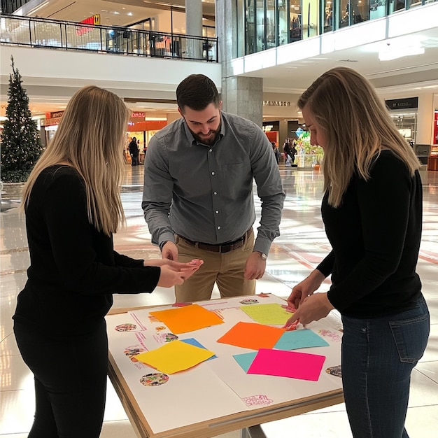 Marketing team preparing for a mallwide scavenger hunt