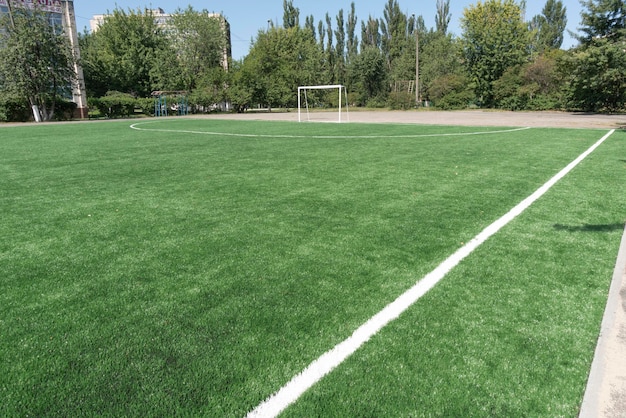 Marking on a modern stadium with artificial turf School stadium