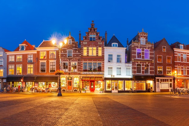 Markt square at night in Delft Netherlands