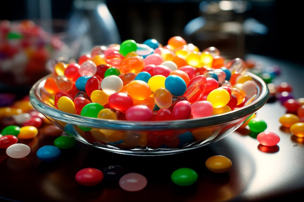 Marmalade candies in a transparent plate Dragee Sweets AI Generated