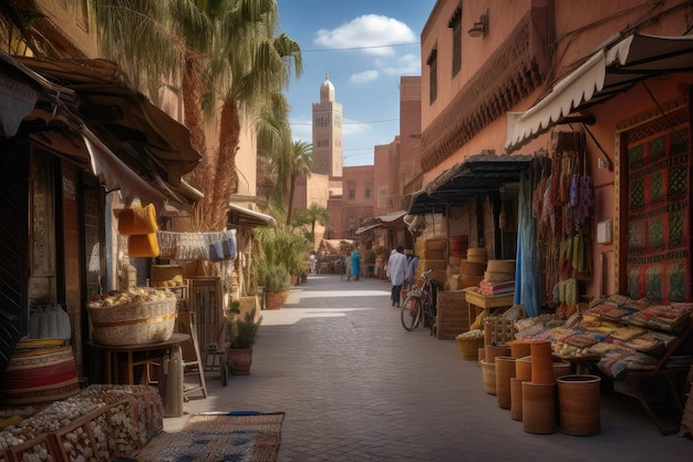 Marrakech Vibrant markets ornate architecture and an imposing mosque generative IA