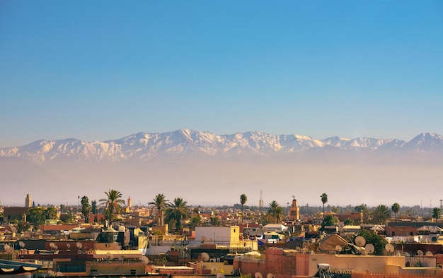 Marrakesh city skyline with Atlas mountains in the background