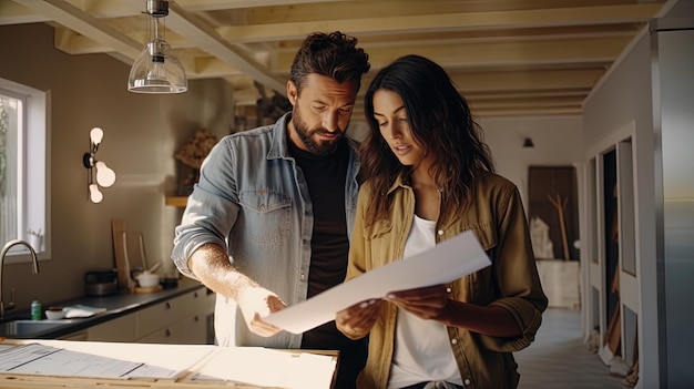 A married couple examining the results of repairs in their new house