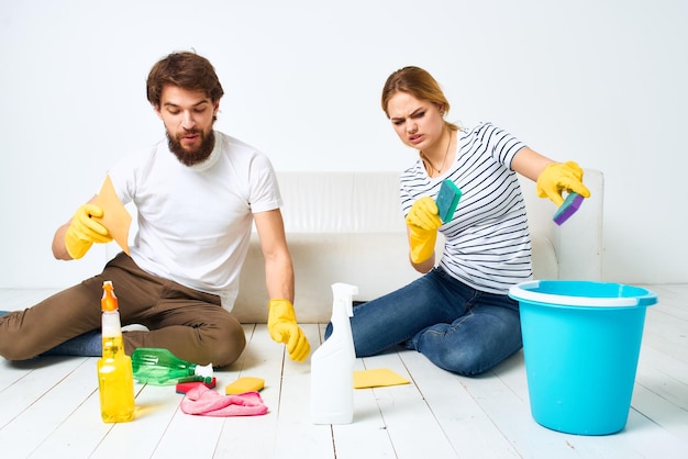 Married couple joint House cleaning service cleaning agent