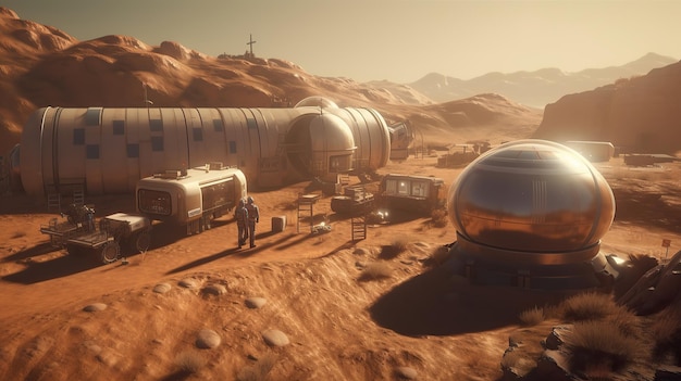 Photo mars cityscape with red earth and futuristic capsules for living ai generated