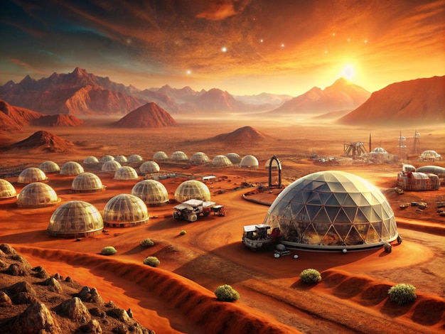 Photo mars exploration futuristic scene of the red planet