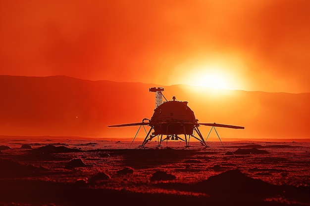 Mars Lander Touching Down on Dusty Martian Surface