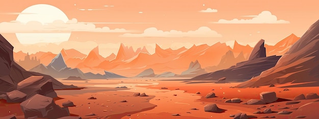 Mars landscape with mountain and rock land desert surface