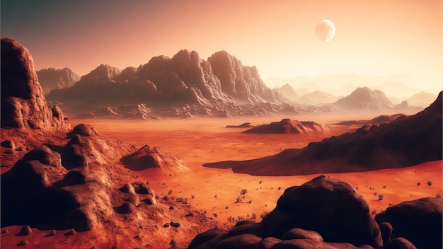 Mars the red planet landscape with desert and mountains