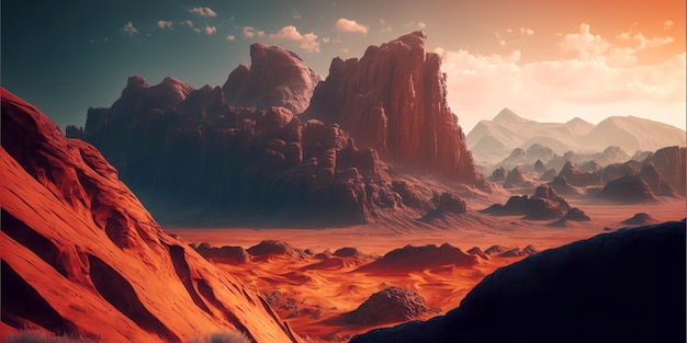 Mars the red planet landscape with desert and mountains