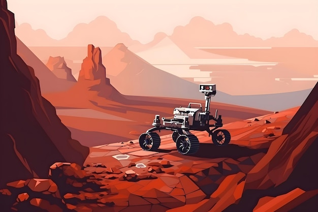 Mars rover exploring Red Planet rocky surface