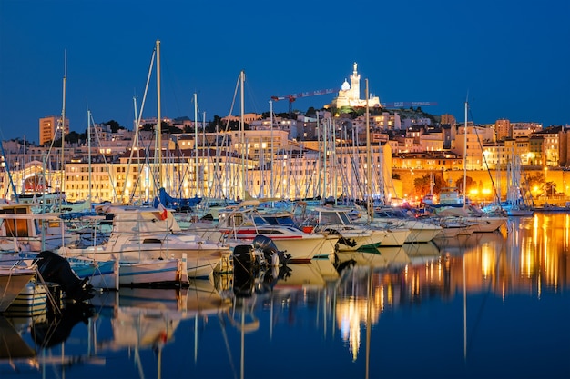 Marseille old port in the night marseille france