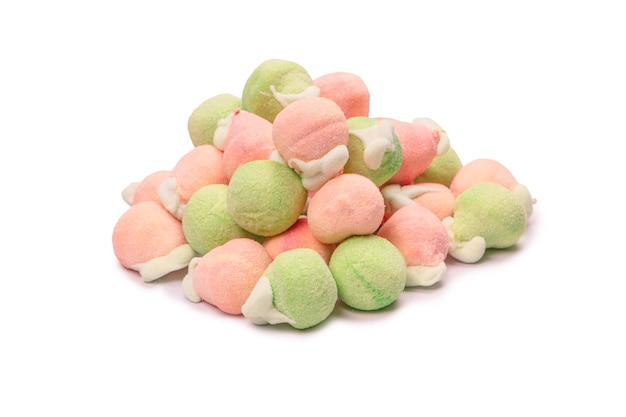 Marshmallow fruit candys isolated on white background