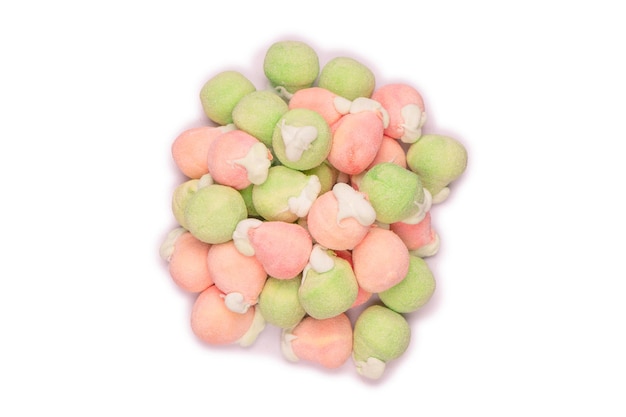 Marshmallow fruit candys isolated on white background