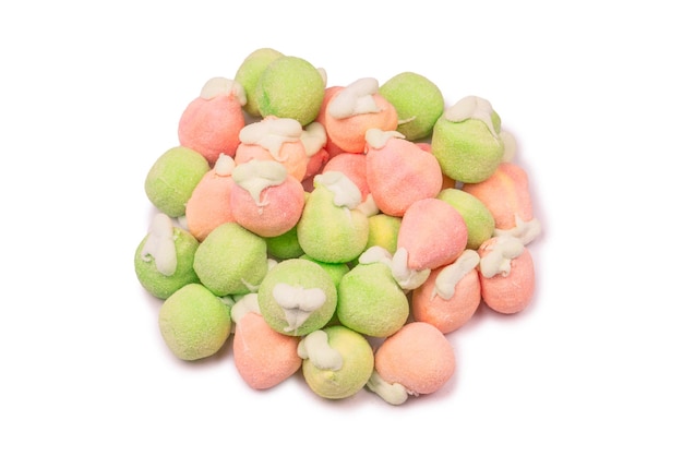 Marshmallow fruit candys isolated on white background