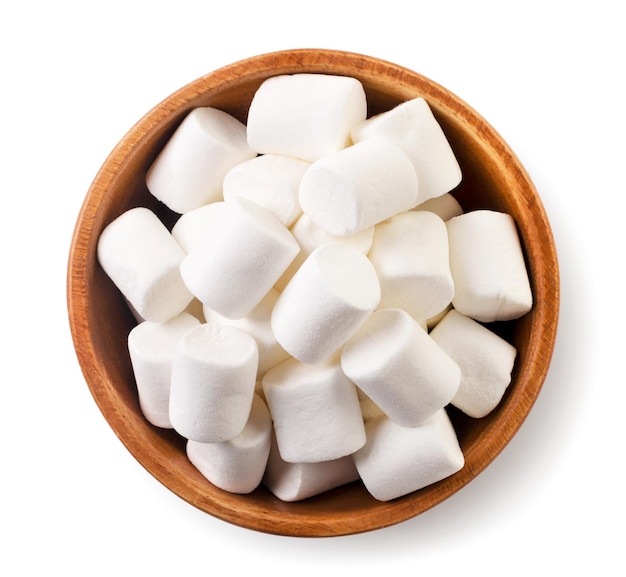 Marshmallow for frying in a plate closeup on a white background isolated Top view