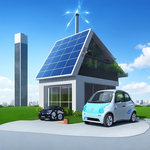 mart SolarPowered House with Electric Car 3D Illustration of EcoFriendly Generated AI