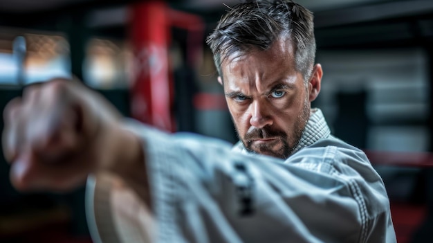 Photo martial artist delivering a punch