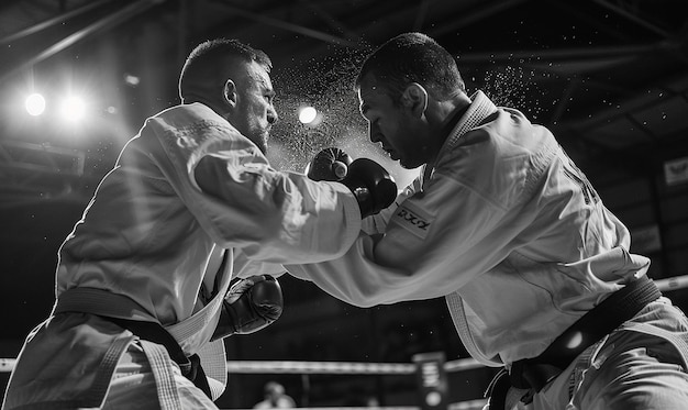 Martial Artists in Intense Sparring Match