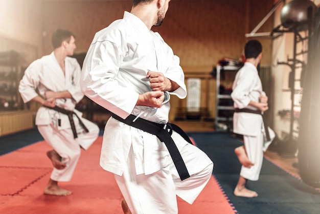 Martial arts fighters on workout in gym