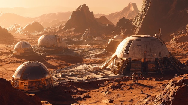 Photo a martian base in a landscape of red