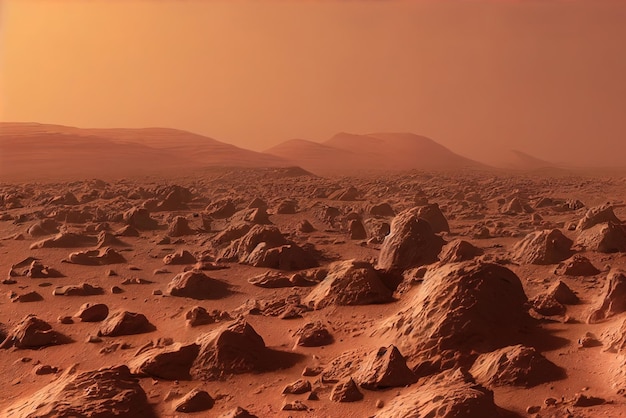 Martian landscape Rocky Martian desert 3d rendering