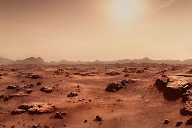 Martian landscape Rocky Martian desert 3d rendering