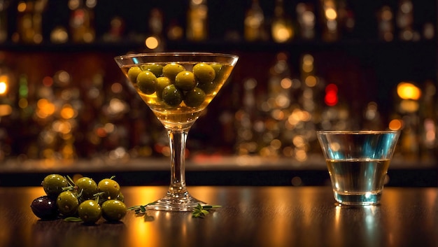 Martini glass olives at the bar