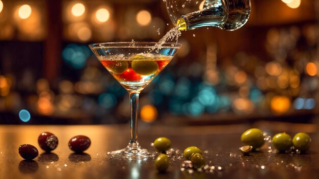 Martini glass olives at the bar