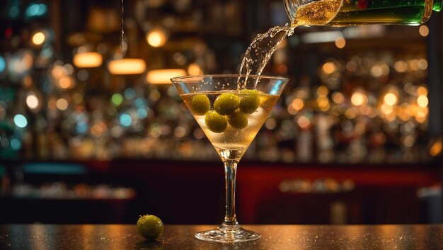 Martini glass olives at the bar