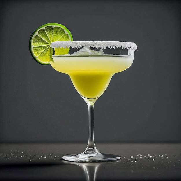 a martini glass with a lime wedge on the side