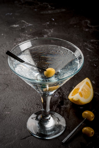 Martini with olives and a lemon