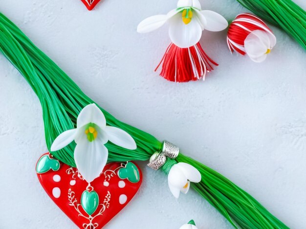 Photo martisor and baba marta symbols of spring background