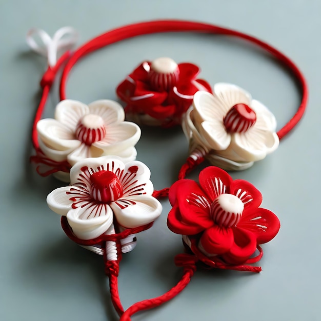 Martisor red and white yarn floss thread holiday