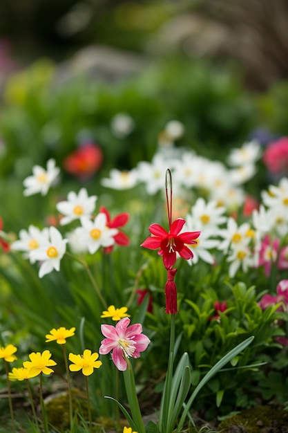 a Martisor surrounded by spring flowers