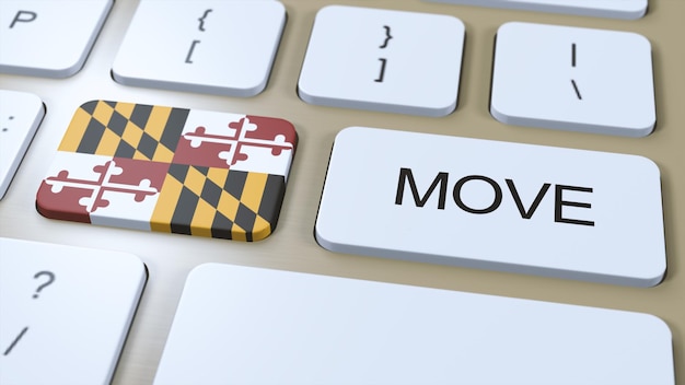 Photo maryland state flag with move text button 3d illustration