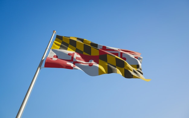 Maryland US State Flag low angle. 3D artwork