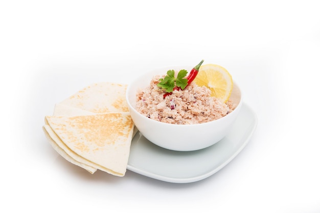 Mas huni, traditional Maldivian breakfast isolated on a white background