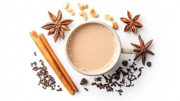 Photo masala chai tea on white background