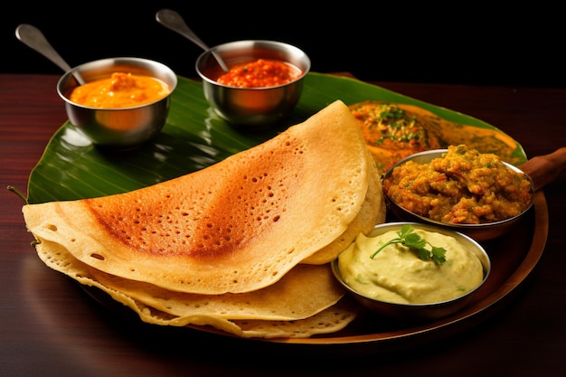 Masala dosa with a side of coconut tamarind chutney