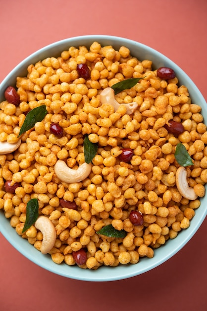 Masala Kara BoondÃÂ or Namkeen Bundi With Cashew, Peanuts And Curry Leaves, Indian Mixture Snack Item Made With Besan Flour