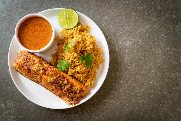 Masala rice with salmon tandoori