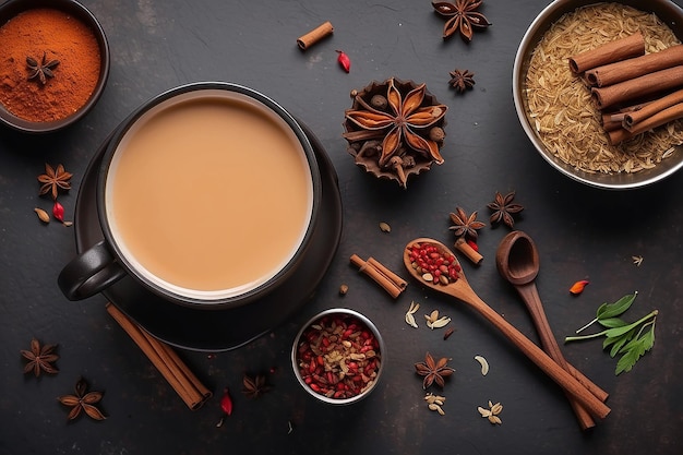 Photo masala tea indian drink with spices spice chai copy space