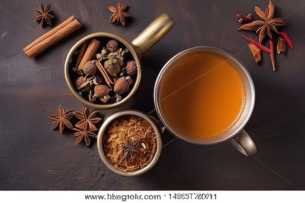 Photo masala tea indian drink with spices spice chai copy space