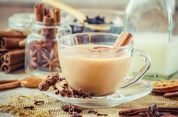 Masala tea. Selective focus. Food and drink.