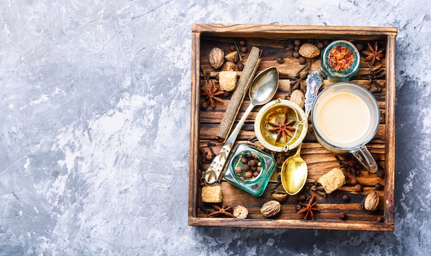 Masala tea with spices