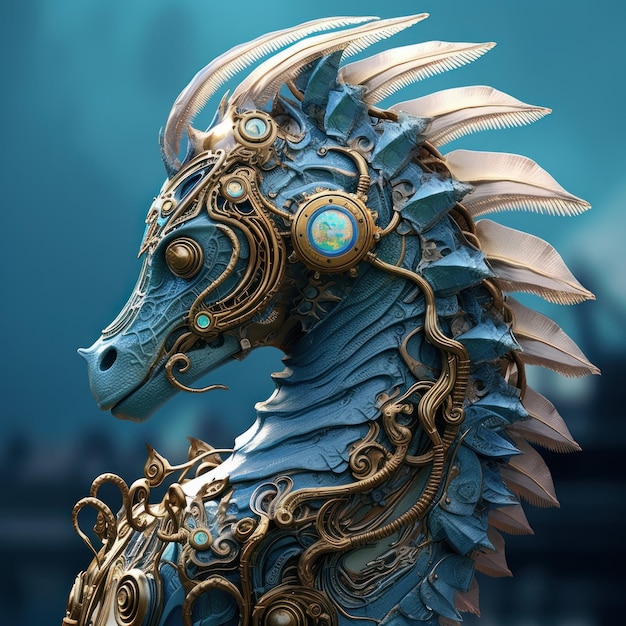 a mask with a blue and gold design