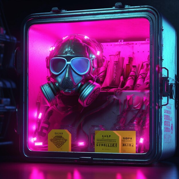 Photo a mask with a gas mask and a pink mask on it